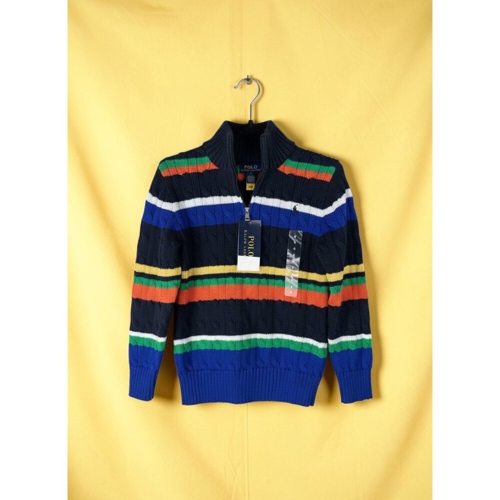 NWT Polo Ralph Lauren Striped Cotton Quarter Zip Sweater Boys Size 6